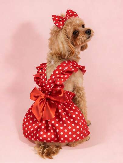 Pet Formal Gown | Black & White Grid Ruffle Dress With Head Bow - Elegant Princess Style For Dogs And Cats