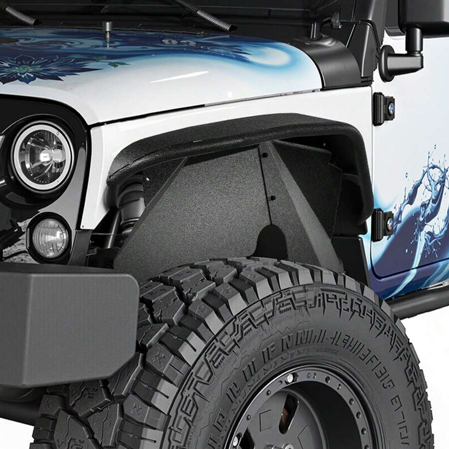 Inner Fender Liner, Front Fender Liner Compatible With 2007-2018 Jeeps JK/JKU 2/4 Doors, Steel Mud Guards Bolt-On Style Fenders Flare, Wheel Well Cover Fenders Flare Liners, Scratch-Resistant - 正面 - 查看 1