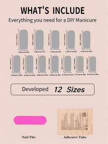 24片长棺材形美甲贴片，粉色扎染极简设计，包含1片果冻胶和1个指甲锉，提升您的时尚感，适合度假、日常佩戴、上学、办公、派对等场合。 - 彩色 - 查看 6