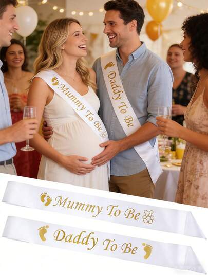 Soon-To-Be Dad & Mom Sash Set - Baby Shower Party Supplies And Gender Reveal Decorations