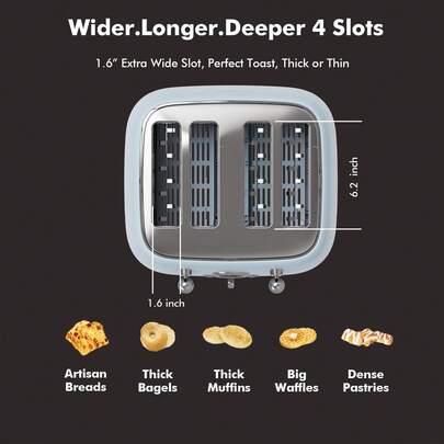 Stainless Steel 4 Slice Toaster, Retro Blue Toaster With 1.6" Wide Slots, 6 Toast Settings, Bagel Defrost Cancel, Crumb Tray