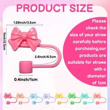 12pcs Reusable Straw Covers With Bow Tie Design, Cute Straw Toppers, Dust-Proof Straw Caps Compatible With 10mm Straws, Cup Accessories - Multicolor - View 2