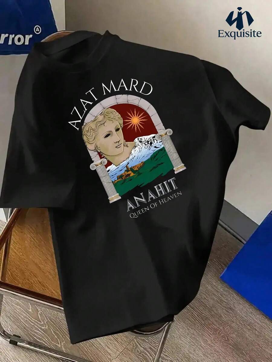 ArUnisexian Theme! AZAT MARD Pattern T-Shirt- Lightweight Summer Short Sleeve, Casual Shirt For Daily And Travel Wear, Street Fashion, Breathable Fabric, Unique Top, Must-Have For 2026 People, Urban Style, Comfortable Fit, Printed Version - màu đen - Xem 1