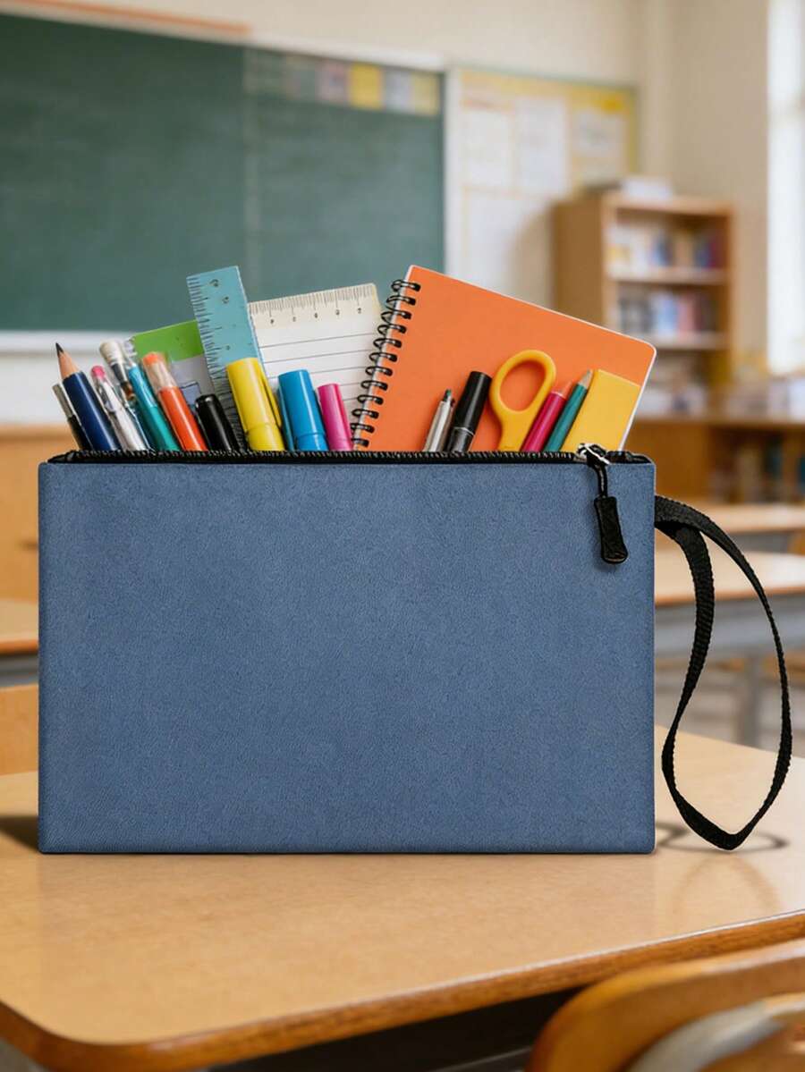 1个简约蓝色大容量铅笔盒，多功能铅笔盒，学习用品，铅笔袋，化妆包，办公用品，返校礼物，返校季，文具，多功能铅笔袋，文具收纳袋 - 筆袋 - 查看 1