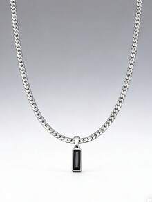 时尚男士黑色宝石吊坠项链，不锈钢扁平链，嘻哈风格首饰，欧美风格首饰，派对配饰，派对首饰，男友礼物，情人节礼物，父亲节礼物 - 彩色 - 查看 5