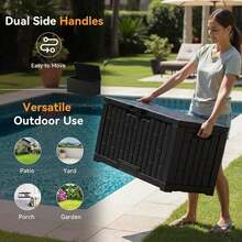 60 Gallon Deck Box, Lockable Resin Outdoor Storage Box With Hundles, UV Resistant Waterproof Storage Bin For Patio Cushions Gardening Tools - Black - View 5