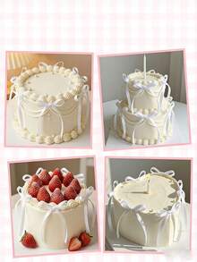 1/10/20pcs White Bow Shaped Cake Decorations, Suitable For Cakes, Cupcakes, Baby Showers, Birthdays, Weddings, Valentine's Day, Christmas, Graduations And More - Multicolor - View 2