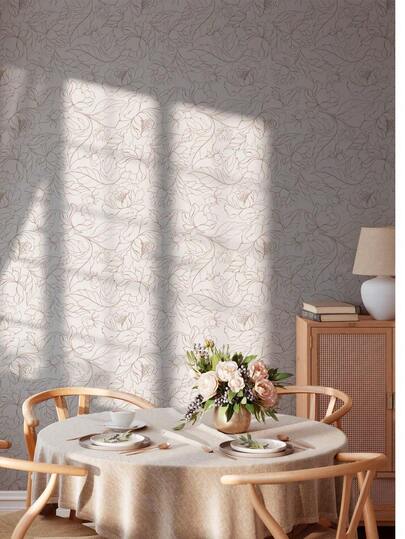 1 Rollo de papel tapiz autoadhesivo y removible con arte floral de líneas sutiles en marrón, diseño minimalista impermeable de PVC para decoración del hogar neutral en sala de estar y dormitorio, sin residuos, varios tamaños disponibles