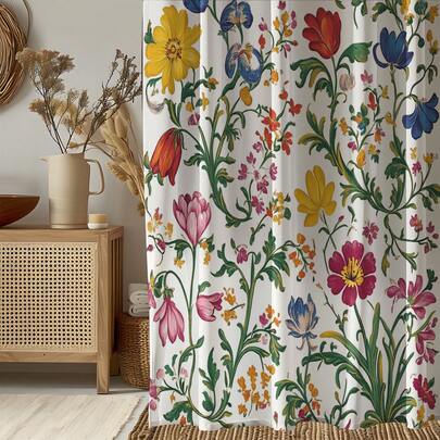 1pc Floral Print Shower Curtain, High Quality Home Decor Curtain, Modern Versatile Bathroom Matching, All Season Shower Curtain With 12 Hooks