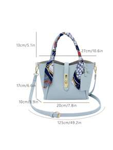 2pcs Spring New Fashion PU Leather Lizard Pattern 2-Piece Bag Set, Minimalist Chic Commuter Handbag With Scarf Decor, Suitable For Women And Girls, Essential For Work - Baby Blue - View 12