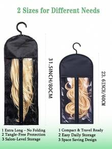 Wig Storage Bag With Hooks - Satin Wig Bag For Multiple Wigs, With Zipper Wig Travel Case Wig Hanger For Closet Portable Wig Box Wig Organizer For Hair Extensions Wig Hanger For Closet Hair Clip Hooks - Multicolor - View 4