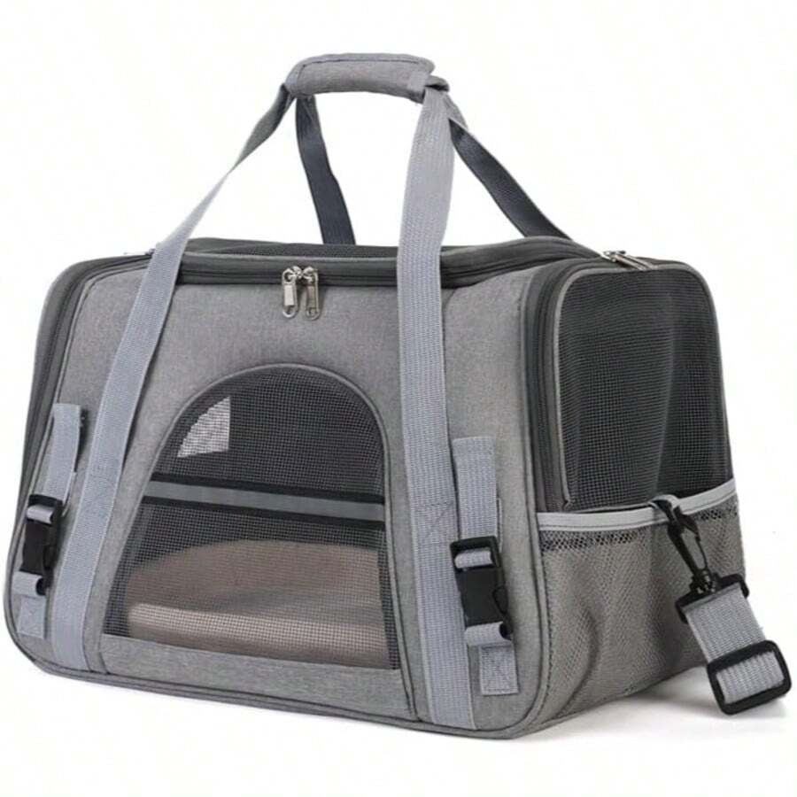 Soft Airline Box – Portable Pet Crate For Small Or Medium Cats, Dogs And Puppies Up To 9 Kg, Airline Approved Dog Crate With Buckle, Essential For Travel, Road Trips And Pets – 40.6 X 26.4 X 28.4 Cm - 灰色 - 查看 1