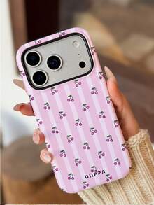 GIIPPA 1 Pc Pink Striped & Mini Cherry Design Phone 17 Pro Max Case, Fits 16 Pro Max, 15 Pro Max, 14 Pro Max, Korean Stylish & Interesting Phone Case, Compatible With IPhone 11/12/13/14/15/16 Pro Max Plus, Elegant Design Suitable For Both Men And Women, Ideal Gift For Girlfriend On Christmas, Valentine's Day, Easter, Wedding Season And Birthday - Multicolor - View 4