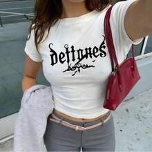 Stylish Women's Baby Tee –  Alternative Grunge Short Sleeve Baby Look Cotton Everyday - 米白色 - 查看 6