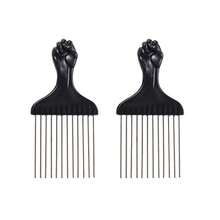 2 piezas Peine de metal afroamericano, negro, 2 piezas surtidas, de dientes anchos, diseño clásico de puño negro, adecuado para estilos de cabello rizado y afro - Negro - Ver 7