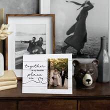 1pc Rustic Wooden Wedding Photo Frame - Horizontal Oval Frame With Heart Pattern, Engraved "Together Is My Favorite Place" - Suitable For Couples, Engagement, Home Decor - No Electricity Required - 1 - View 4