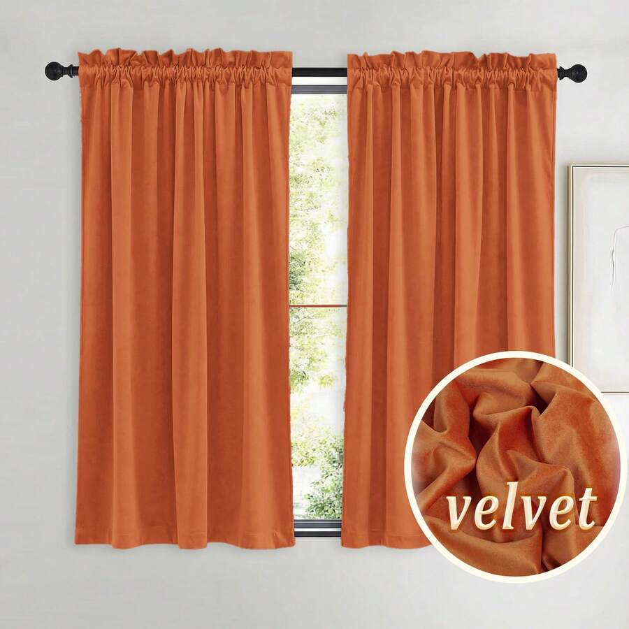 Bộ 2 rèm cửa nhỏ bằng nhung màu cam sang trọng kiểu Châu Âu COSENNATUR, thiết kế có khe luồn thanh treo, cản sáng cao, cách âm, cách nhiệt, làm tối phòng, bảo vệ sự riêng tư, mềm mại và mịn màng, vải co giãn, bền, có thể giặt, phù hợp cho phòng ngủ, phòng khách, phòng ăn, nhà bếp, văn phòng, tủ quần áo, định lượng 220gsm, Halloween - trái cam - Xem 1