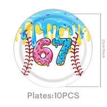 50Pcs Baseball Donut Drip 67th Birthday Disposable Tableware Set, Colorful Drip Glaze Baseball Print Paper Plates Cups Napkins, Adults Kids Sports Sweet Birthday Sports Lover Party Supplies Table Decor Essentials - Multicolor - View 8