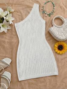 Yueweinir 优雅复古纯色花卉钩编镂空迷你连衣裙，适合海滩、音乐节、度假、春夏婚礼季 白色 - 白色 - 查看 4