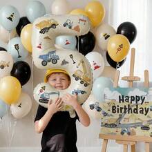 43pcs Gray-Blue & Lemon Yellow Balloon Tower Truck Theme Decorative Stickers, Suitable For Construction Theme Birthday Party Decor, Baby Shower Party - View 9