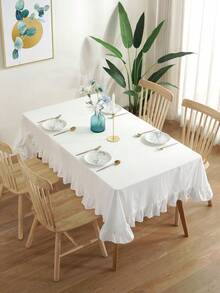 1件欧式桌布，水洗棉极简莲花边餐桌布，北欧亚麻咖啡桌布 - 白色 - 查看 2