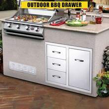 Conjunto de cajones de cocina al aire libre, combinación de cajones múltiples y puertas rebajadas con anillo de bolsa de basura y cajón triple, para estación de parrilla de barbacoa al aire libre - 28x20x20 pulgadas - Ver 5