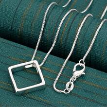 925 Sterling Silver Polished Square Pendant Necklace, 16-30 Inches, Fresh And Elegant Design, Women'S Engagement Jewelry - Silver - View 5