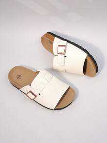 Minimalist Korean Style One-Strap Slide Sandals, Off-White Soft Cork Sole, Versatile Summer Shoes (Sole/Insole Color Random) - Beige - View 7