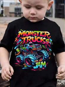 Casual Cotton T-Shirt Unisex, Boys Summer Outfits Tween Summer Clothes, Family Matching Outfit, Tween Girls Clothing Cute Boy's Summer Top - MONSTER TRUCK JAM Cartoon Print Short Sleeve Crew Neck T-Shirt - Casual Outing Tee Gift Teen Girls T-Shirts Young Boys Shirts School Girl Outfit Baby Tee Kids Clothes Girls Matching Family Outfits Christmas Gift For Boys & GirlsBoys' T-Shirts Girls' T-Shirts Girls' Gifts Teenage Girls' Clothing Boys' Clothing Gifts For Teenage Boys Fresh Girlish Style T-Shirts Girls' Tops Girls' T-Shirts Girls' Clothing Boys' Clothing Girls' Clothing Children's New Year Gifts Girls Clothes, Adult And Children's Sizes Gift For Kids, Friends And Family - 黑色 - 查看 1