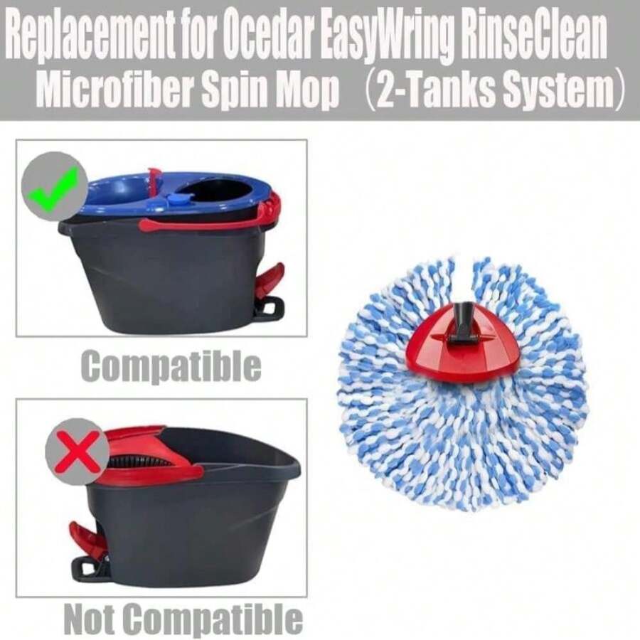 ANREKEYH Spin Mop Replace Head, Base, Handle Compatible With O Cedar EasyWring RinseClean Microfiber Spin Mop, 4 Microfiber Mop Refills, 1 Triangle Mop Base And 58in Mop Handle (Blue (2-Tank System)) - ColorA - 查看 1