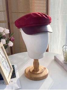 1pc Women's Pu Leather Newsboy Hat Cap With Brim, Suitable Daily Wear - màu đen - Xem 11