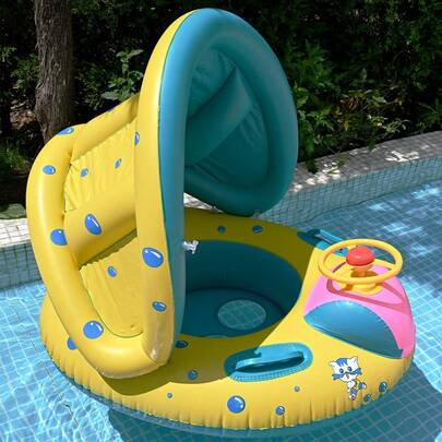 1PC Inflatable Swimming Ring With Adjustable Sun Shade Pool Float, Inflatable Swimming Floats Safety Seat