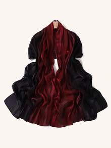 1pc Women's Ombre Striped Pleated Scarf, Fashion Versatile Silk Shawl Hijab - Multicolor - View 3