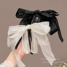 2pcs Mesh Bow Banana Hair Clips, Secure High Ponytail Holders - Multicolor - View 9