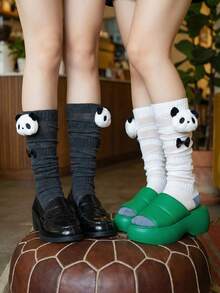 1 đôi tất cao đến đầu gối họa tiết gấu trúc và nơ, kiểu dáng dễ thương Kawaii Lolita dành cho nữ, thích hợp cho mùa xuân/hè. - Nhiều màu - Xem 2