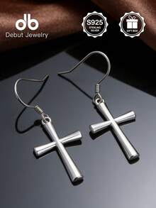 S925 Sterling Silver Simple Cross Earrings, Minimalist Christian Jewelry, Unisex Daily Wear, Mother's Day Gift, Gift Box - Cross Earrings - View 4