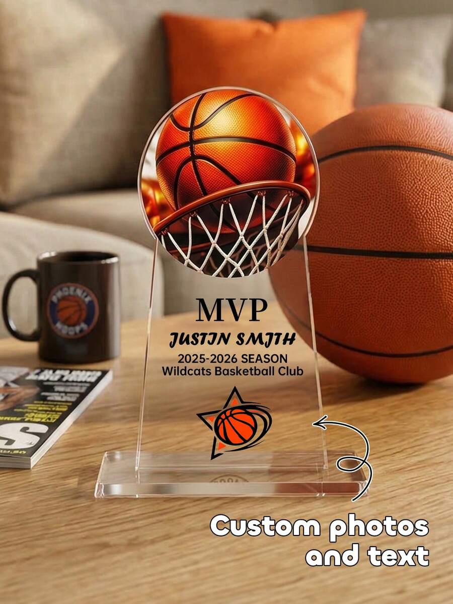 1 buah Trofi Basket Akrilik yang Dipersonalisasi, Foto dan Teks yang Dapat Disesuaikan, Nama Bola Olahraga yang Dipersonalisasi dan Suvenir Akrilik Sepanjang Tahun, Penghargaan Akrilik MVP Basket Kustom - MultiWarna - View 1