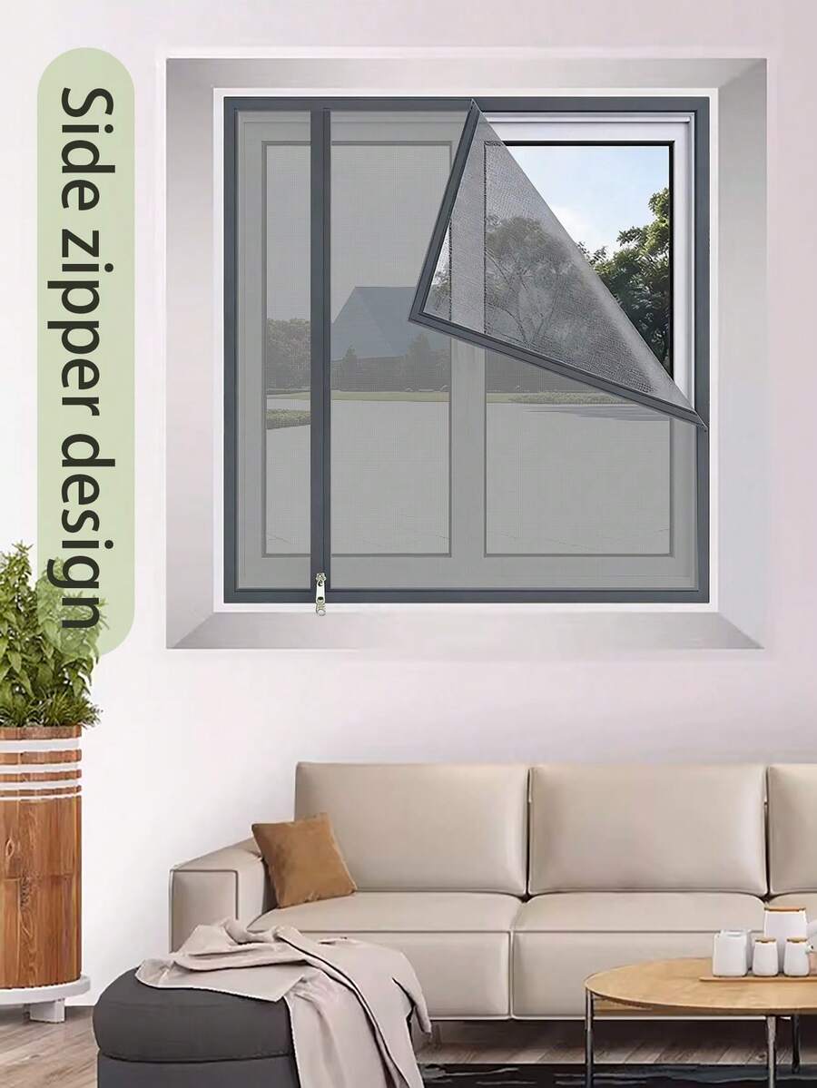 Màn chống muỗi màu xám mới có khóa kéo, dễ dàng tự lắp đặt, không cần khoan, lưới chống muỗi và côn trùng dán vô hình. - Phía bên trái màu xám mở - Xem 1