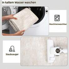 120x170 Cm Modern Solid Colour Living Room Rug, Washable Rug For Bedroom, Textured Solid Design, Non-Slip Short Pile Rug For Kids Room Office Dining Room - Beige - View 4