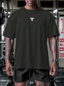 camiseta de hombre estilo casual deportivo con estampado de toro, de estilo estadounidense. Prenda versátil para uso deportivo y casual diario, ligera y blanca para el verano. - Negro - Ver 6