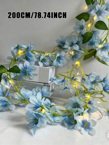 1pc Blue 20LED Spring Flower Fairy String Lights, Romantic Hanging, Artificial Flower Spring Decor Lights, Pink Floral Vine Lights, Battery Powered (Batteries Not Included), Green Leaf Vine, Suitable For Valentine's Day, Spring Decor, Wedding Decor, Home, Bedroom, Garden, Wedding, Mother's Day Decor, Party - Multicolor - View 10