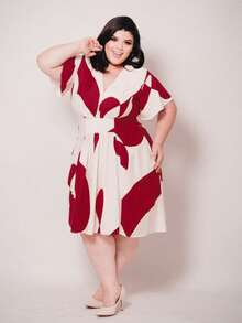 Women's Short Formal Plus Size Dress With Short Sleeves, MORA Prints, Round Style, Evangelical Style, For Church Conferences, Bridesmaids, And Weddings! - 酒紅色 - 查看 4