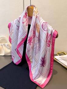 1pc Vintage Ocean Elements Starfish & Shell Lightweight Scarf, Women's Silk-Like Headscarf, Suitable For Beach, Street, Daily, Vacation, Decorative Ribbon - 薑黃 - 查看 2