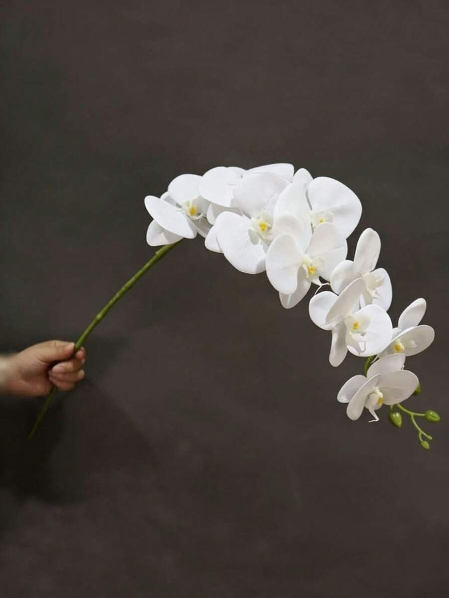 1 pieza Rama artificial grande de orquídea Phalaenopsis, decoración del hogar, decoración de boda, suministros para fiestas y festivales - Blanco - Ver 1