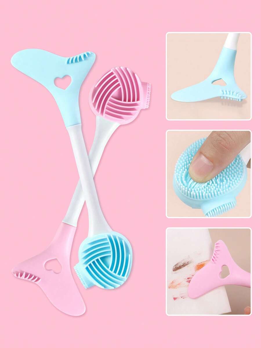 1 pieza Cepillo de doble cabezal para mascarilla de barro, masaje, limpieza, maquillaje de pestañas inferiores, cepillo de limpieza facial manual de silicona, cepillo de masaje de cerdas suaves de doble cara para uso doméstico, limpieza de poros, lavado de cara, de vuelta a la escuela - Multicolor - Ver 1