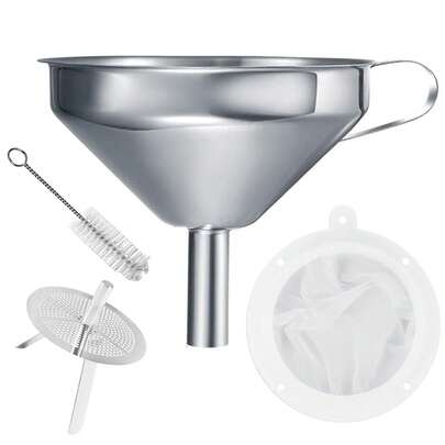 13cm Stainless Steel Funnel Set With Removable Filter Net, 200 Mesh, Suitable For Bottling, Filtering Liquids, Oils, Powders, Juices, Wines, Coffee, Tea, Jams, Etc.