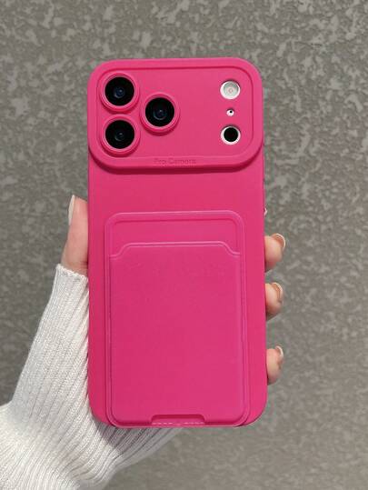 Dopamine Pitaya Color Card Holder Integrated Phone Case, Skin-Friendly Soft Silicone Anti-Fall Anti-Slip Anti-Fingerprint Phone Case With Card Slot + Lens Protection, Suitable For Daily Commute/Gift Giving, Compatible With IPhone 17 Pro Max/17/17e, 11 And Phones