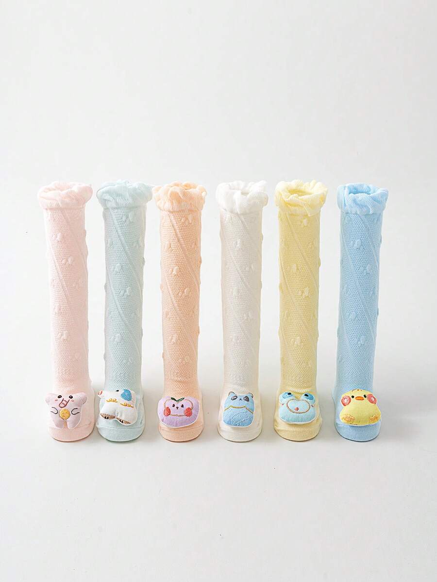 2 Pairs Baby Long Socks, 0-1 Year Old, Breathable Mesh, Cartoon Animal Pattern, Summer - Multicolor - View 1