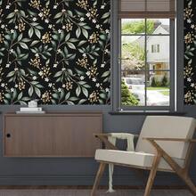 Papel tapiz vintage pelable - Papel tapiz autoadhesivo de vinilo con hojas de color verde oscuro, apto para baño, dormitorio, cocina, cajones, armarios. Decoración de pared vintage con flores en negro, verde y dorado - 1PC - Ver 4