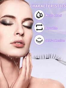 2 Pairs Natural Magnetic Eyelashes With Applicator Reusable Magnetic Lashes Kit Waterproof No Glue Needed False Eyelashes,Easy To Wear And Remove ,Save Time - Black - View 8